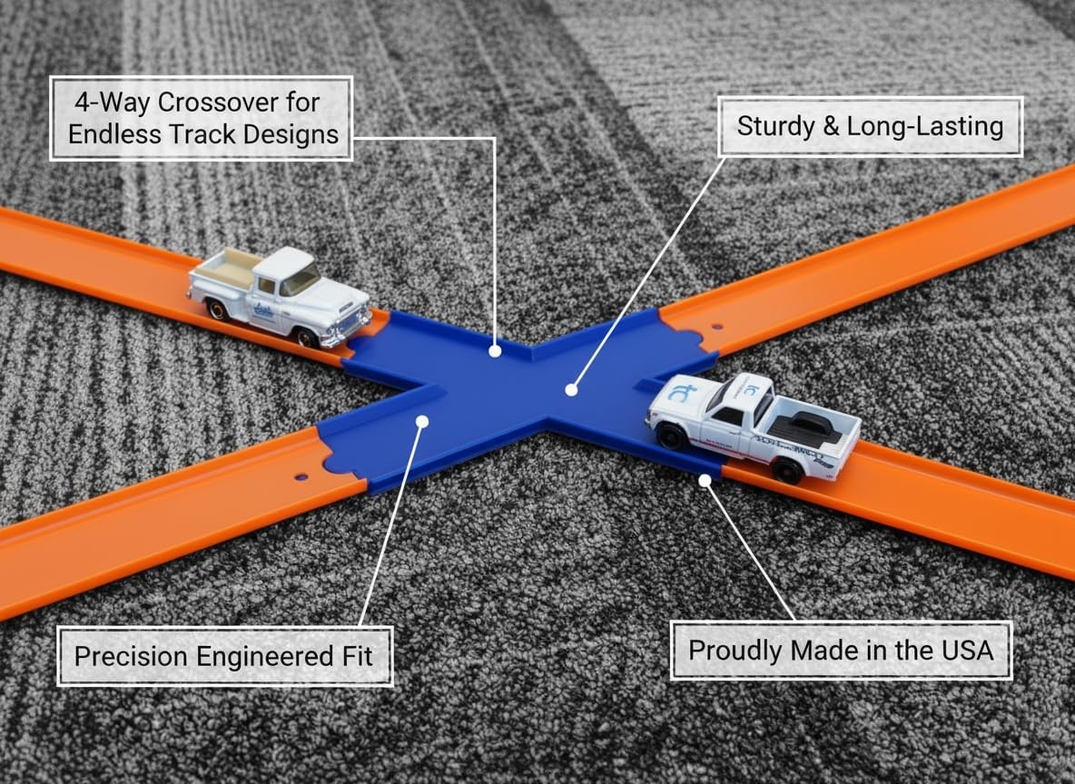 Track Add-On Pack - Compatible with Hot Wheels Track | Made with Eco-Friendly PLA Plastic, Versatile Track Layout Pieces (Blue)