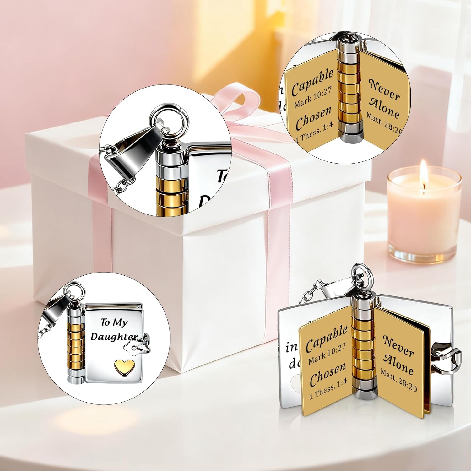 VANLOVEMAC Book Necklace for Daughter to My Daughters Necklace from Mom Dad Valentines Day Gifts for Daughter Girls Baptism Confirmation Gifts for Teen Girls 18th Birthday Stocking Stuffers - Image 8