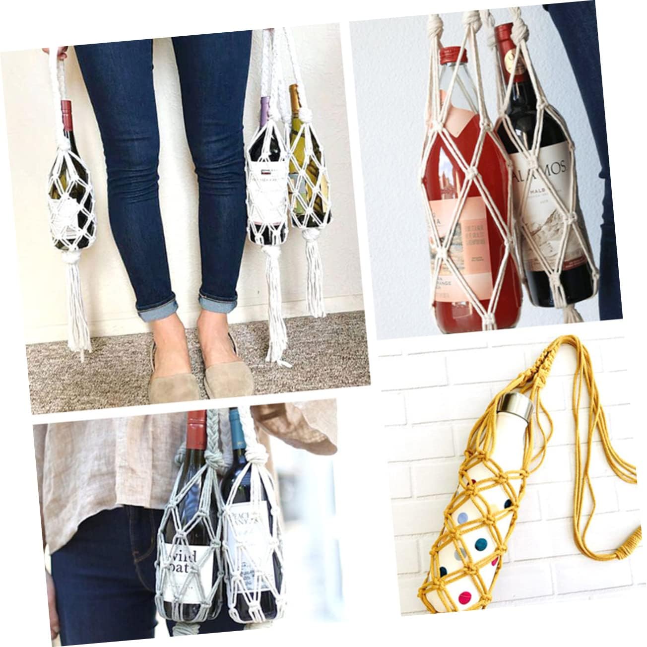 Yellow Cotton Wine Bottle Tote with Handle for Visiting and Party