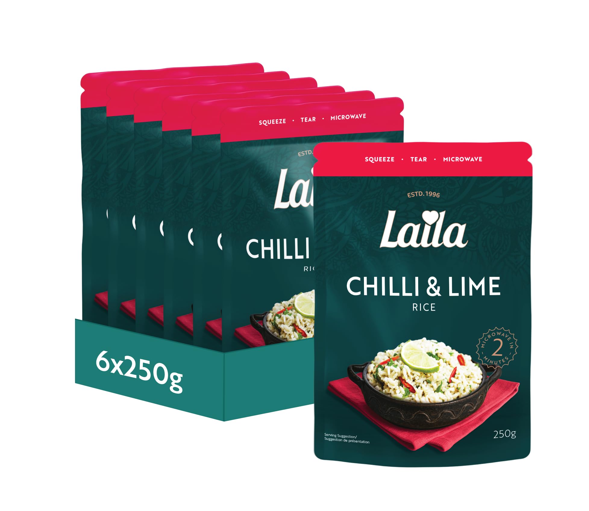 Laila Chilli & Lime Microwave Rice, 250g (Pack of 6)