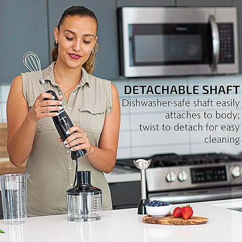 Miniatura 11 de OVENTE Batidora de mano de inmersión, 300 W, batidora portátil eléctrica de mano con 2 velocidades de mezcla, cuchillas de acero inoxidable,