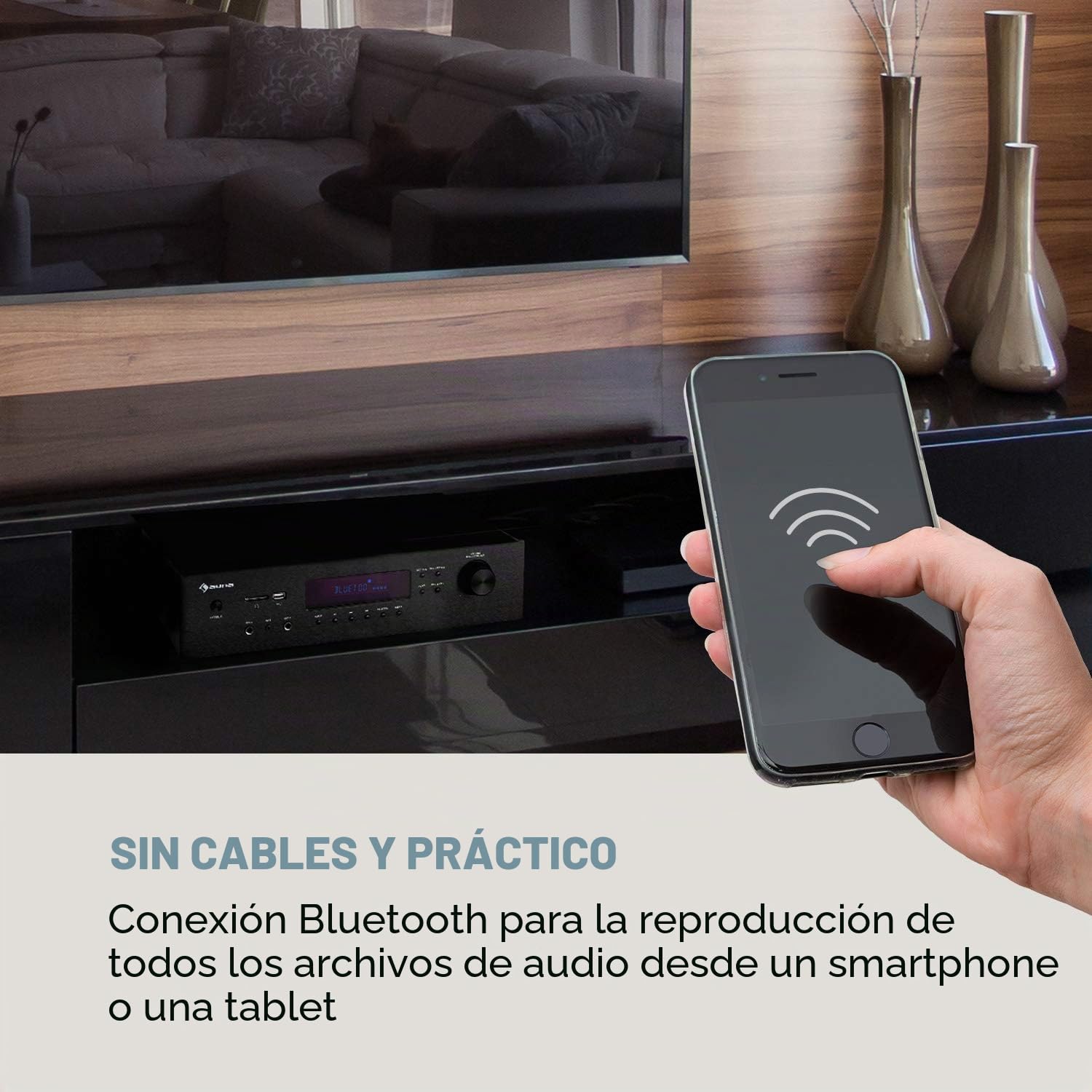 Auna Amplificador Audio Bluetooth para Equipo de Musica, Amplificador HiFi, AV y Control de Agudos y Bajo, Amplificadores Sonido