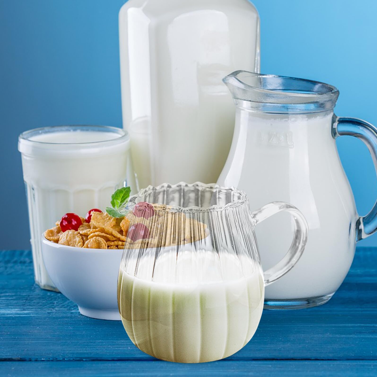 2 Stück Streifen Milchkännchen aus Glas mit Henkel für Kaffee