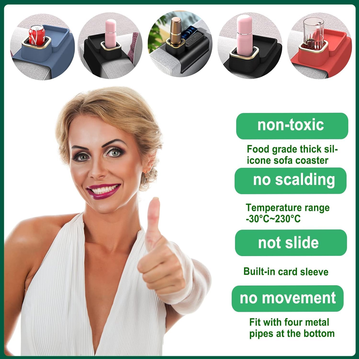 Brikipth Silicone Sofa Armrest Table Couch Drink Holder and Tray Organizer for Remote Snacks Cellphone, Anti-Spill Anti-Slip Design, Gifts for Family Mom Dad Grandma 2