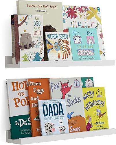 Wallniture Denver - Estantería flotante blanca de 17 pulgadas y repisa para cuadros para decoración de habitación de niños y estantes de guardería