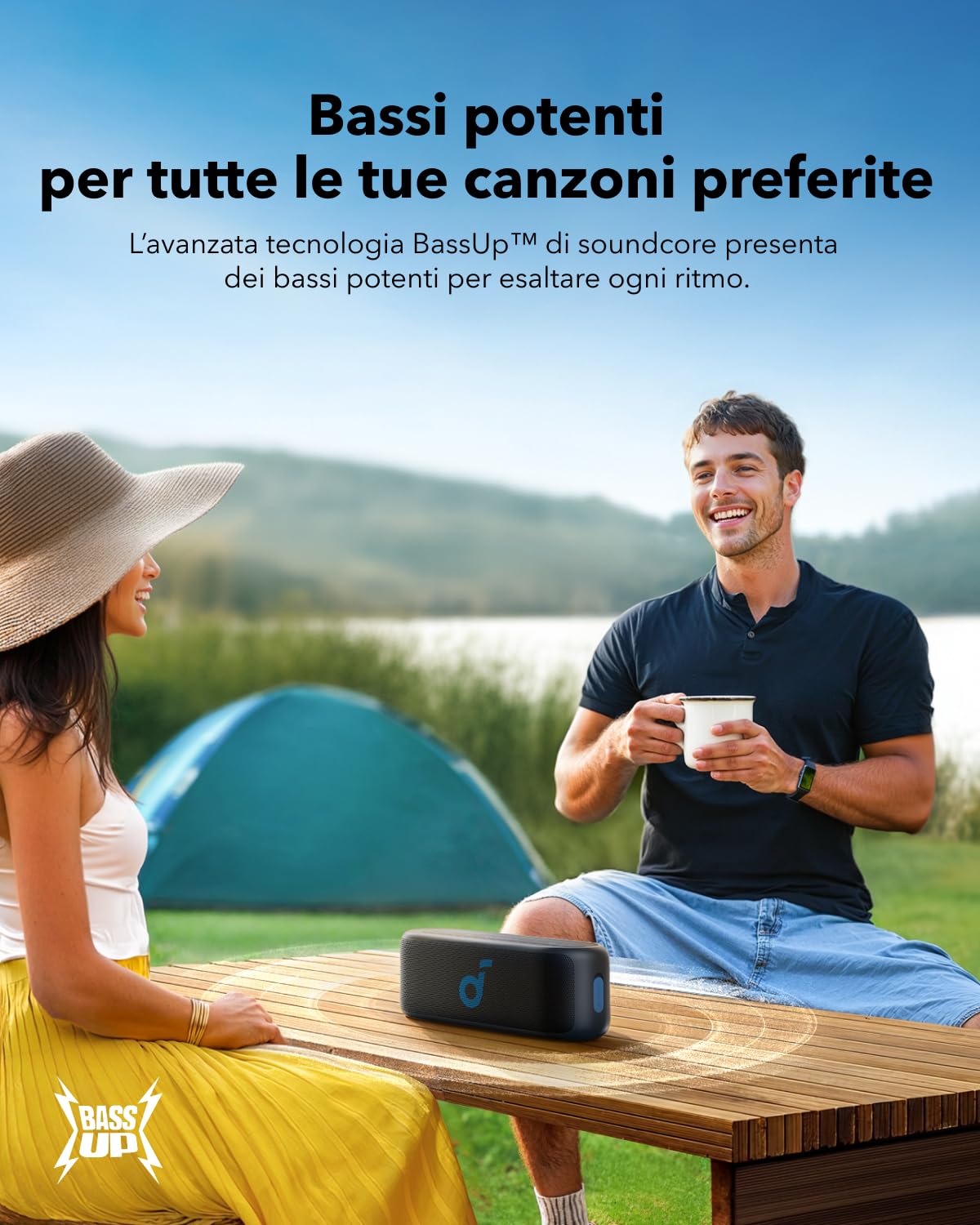Soundcore Select 2S cassa bluetooth portatile con suono stereo da 20W, tecnologia BassUp™,16 ore, connessione stereo senza fili e impermeabilità IPX7 per escursioni e avventure all'aria aperta