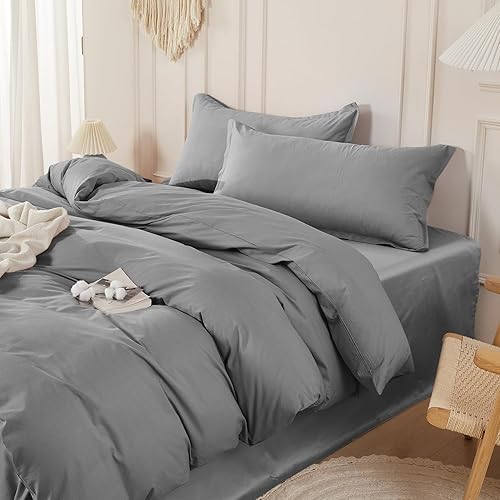 Miniatura 27 de SAPHREAS Juego de funda de edredón tamaño Queen 100% algodón orgánico, ropa de cama suave, funda de edredón con cierre de cremallera y lazos