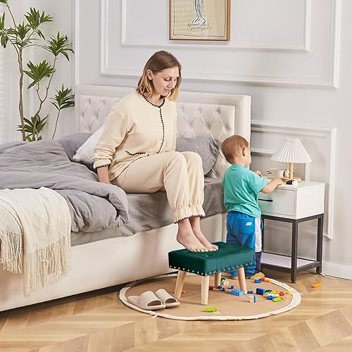 Miniatura 4 de Cpintltr Reposapiés pequeño otomano, otomano suave remachado de terciopelo con patas de madera, sofá reposapiés adicional para sala de estar,