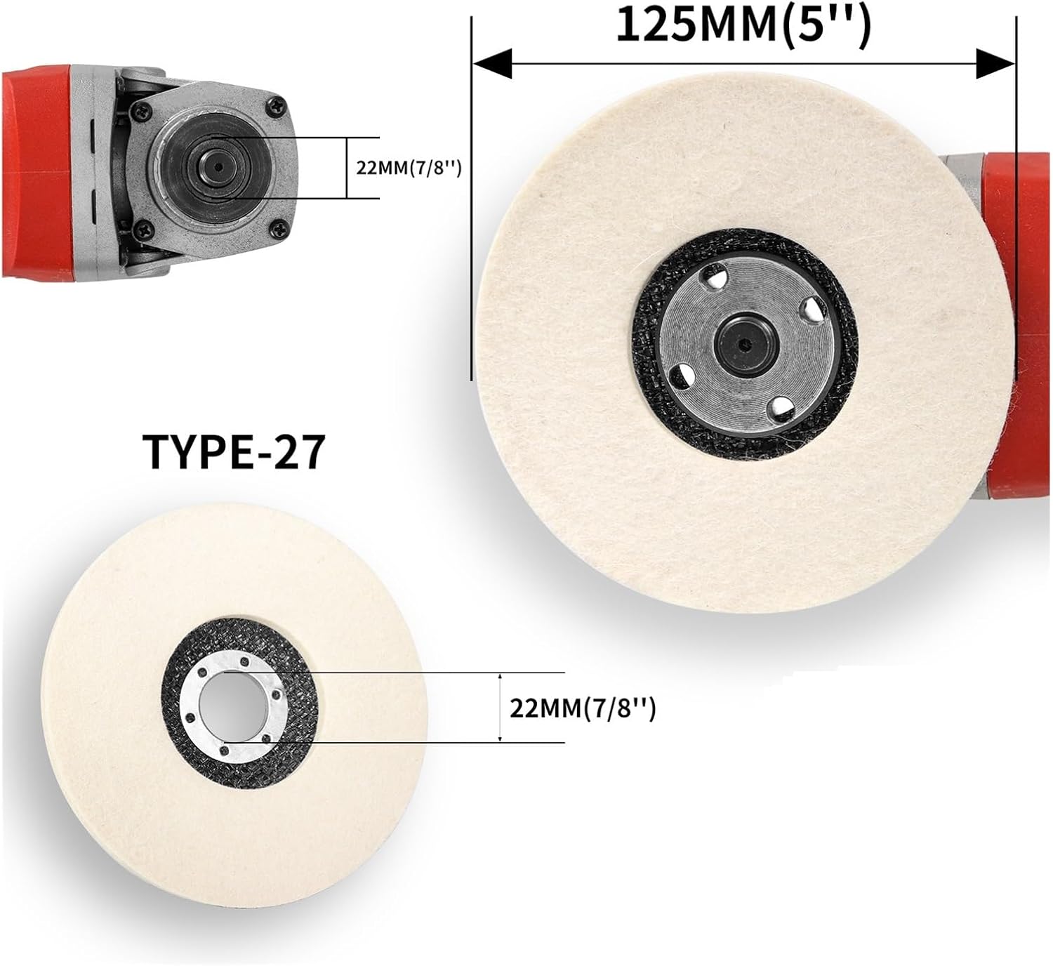 Buffing Wheel 3/4/4.5/5Inch Wool Polishing Wheels Buffing Pads Angle Grinder Accessories Grinding Disc forMetal Glass Ceramic Polishing2-10Pcs(4.5 Inche B,2pcs)