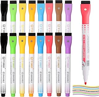 winbest 16 Pack Whiteboard Markers, 2 in 1 Whiteboard Pens, Whiteboard Marker Pens With 8 Colors, Dry Erase Markers for White Board Flipchart, Bullet Tip 1-2mm for Home, School and Office