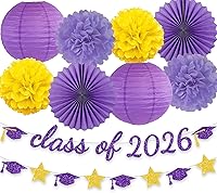 Vista 14 de Suministros de fiesta de graduación con purpurina para la clase de pancarta, telón de fondo colgante, flores, pompones, decoración plateada