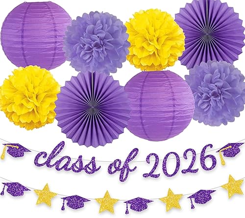 Miniatura 14 de Suministros de fiesta de graduación con purpurina para la clase de pancarta, telón de fondo colgante, flores, pompones, decoración plateada