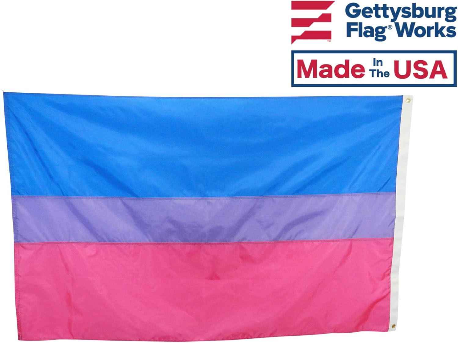 3x5' Bisexual Pride Nylon Flag - All Weather Nylon for Outdoor Use, Stitched Stripes, Proudly Made In the USA
