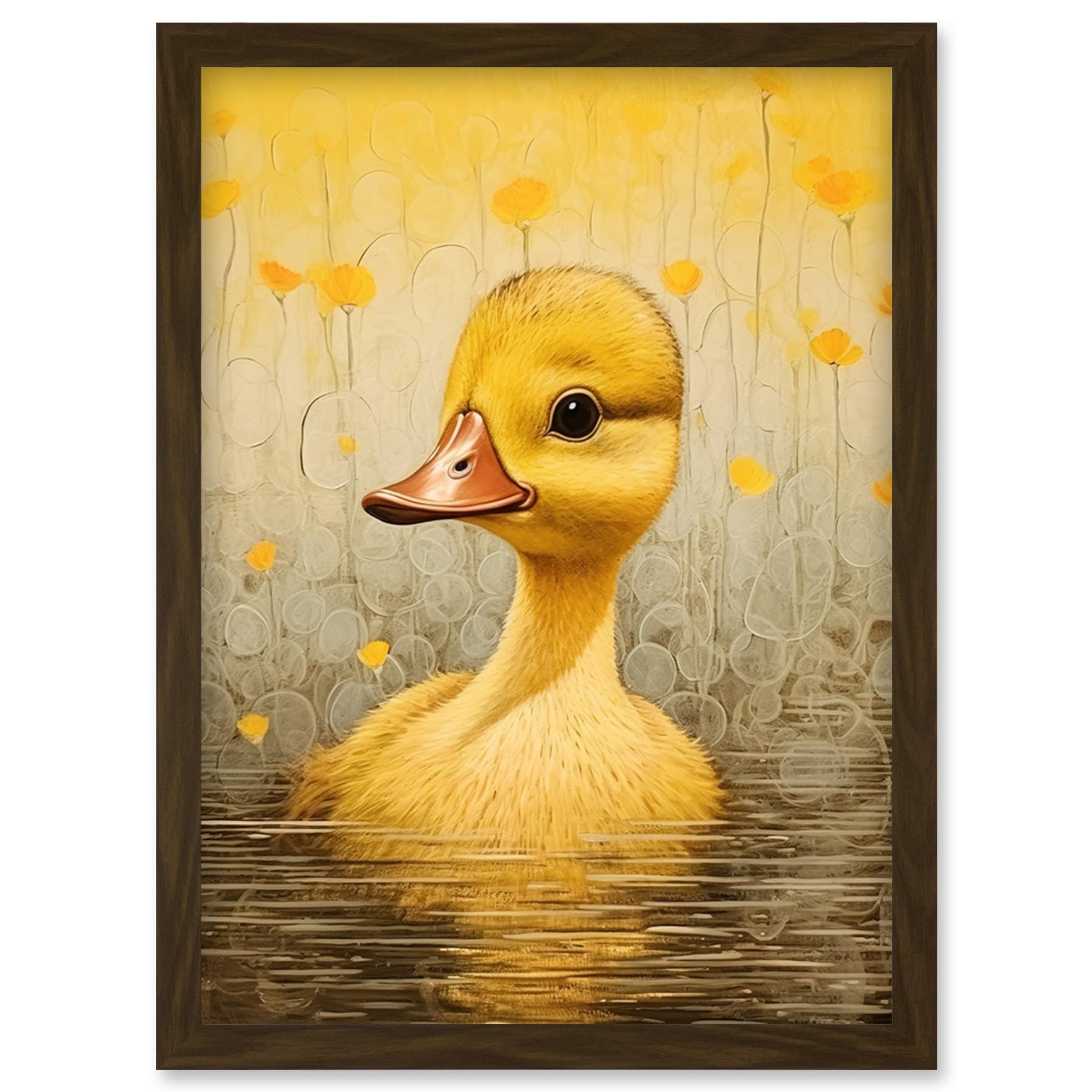 Artery8 Yellow Duckling Kids Bedroom Baby Nursery Calm Elegant Artwork Framed Wall Art Print A4