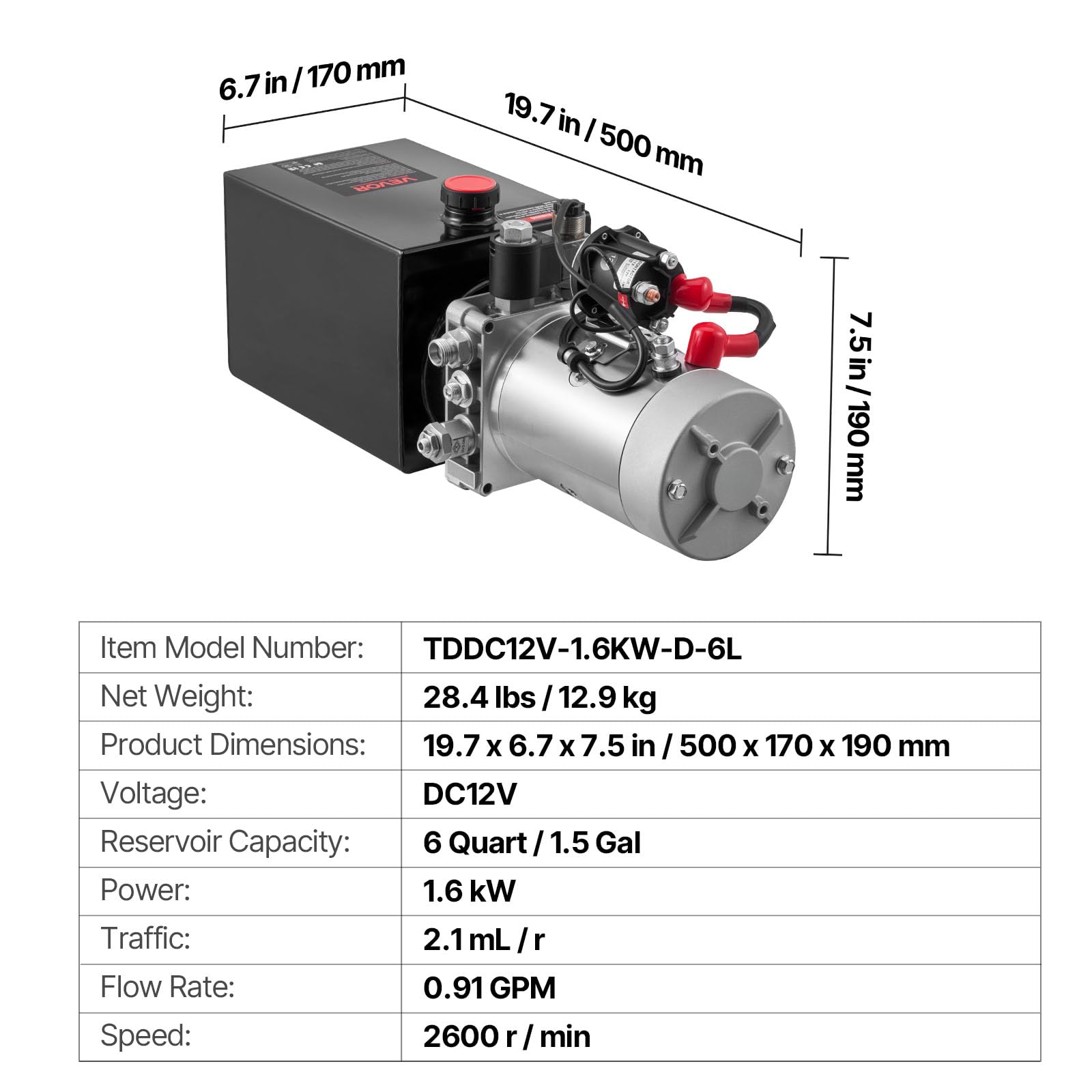 VEVOR Pompa Idraulica per Elevatore 1600 W Azione Singola Pressione 2320-2900 PSI Centralina Idraulica Rimorchio Ribaltabile con Serbatoio Olio in Metallo Volume 2,1 mL/r da Officina Garage, Nero