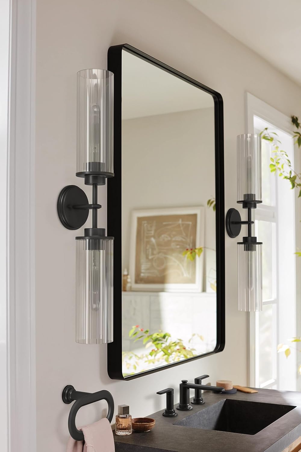 Moen Greenfield Matte Black Wide Hand Towel Ring, Wall Mounted Towel Hanger, YB1786BL