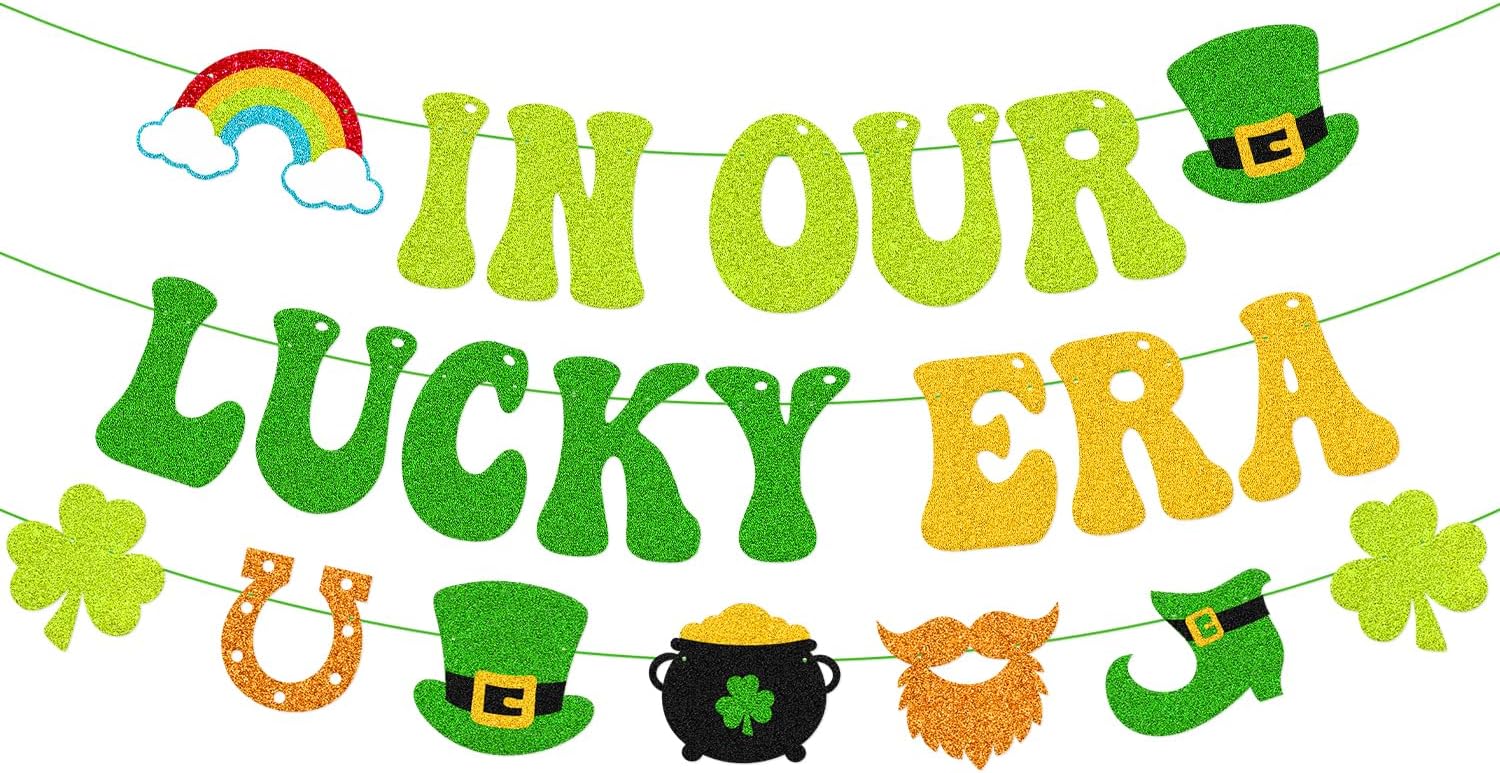 In Our Lucky Era Banner St. Patrick’s Day Party Decorations for Irish School Classroom Home Celebration Shamrocks Lucky Saint Patrick’s Party Supplies