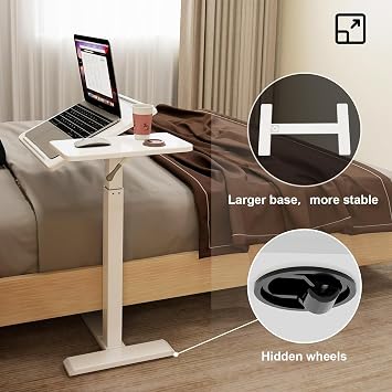 PUNCIA Hospital Bed Table with Wheels Adjustable Pneumatic Overbed Table