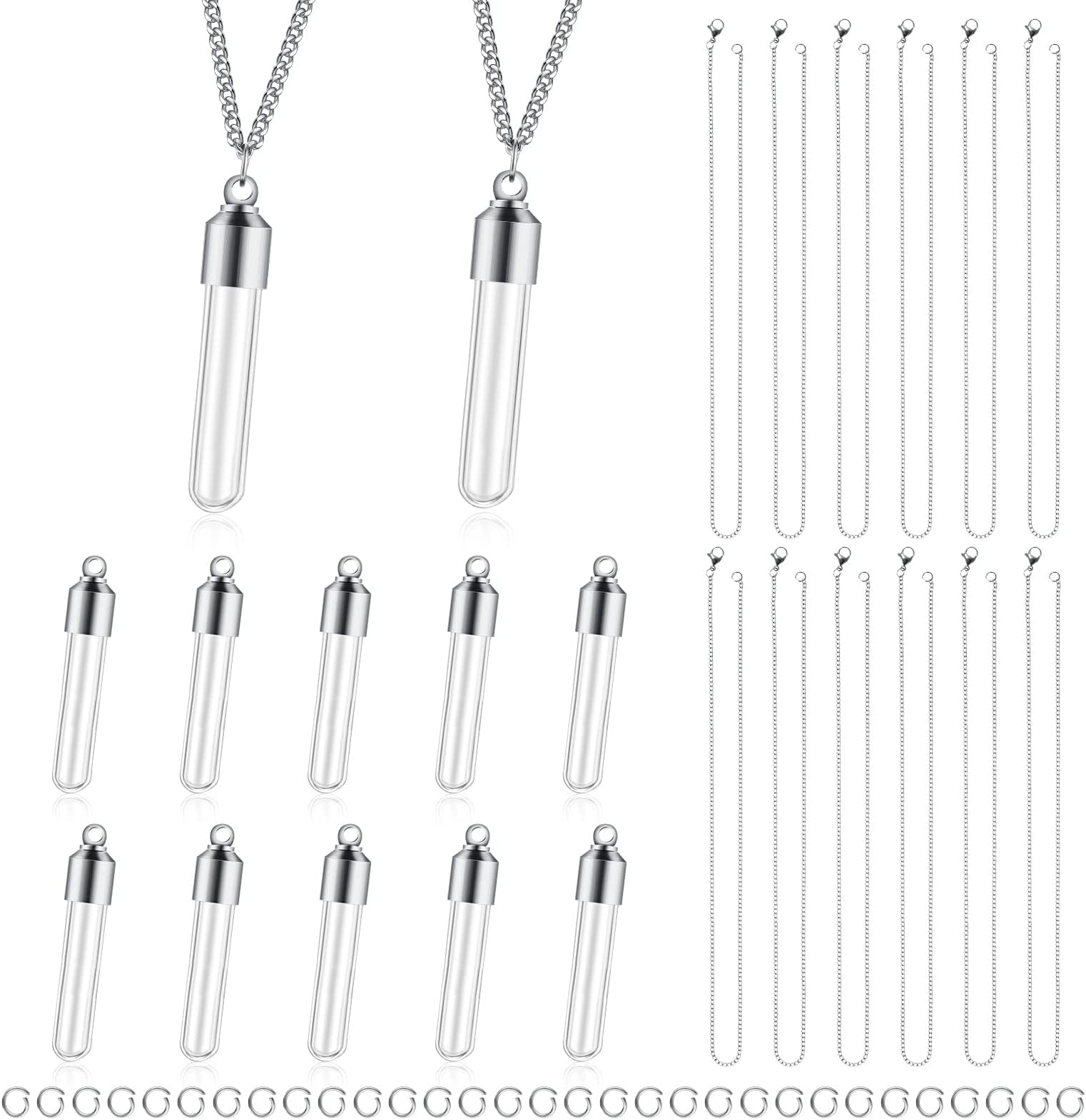 Bonuci 12 Set Small Glass Vial Bottle Necklace for Liquid Blood Ashes Keepsake DIY Pendant 1.4 Inch Tiny Hourglass Jewelry with Screw Cap Charms Snake Chains 17.7 Inch for Party(Retro Style)