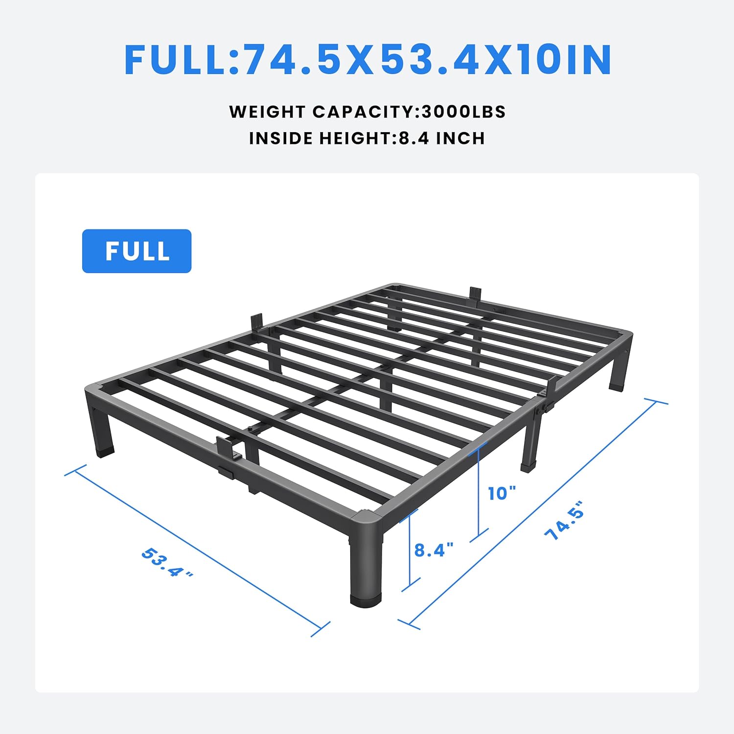Full Size Black Metal Platform Bed Frame with Slats