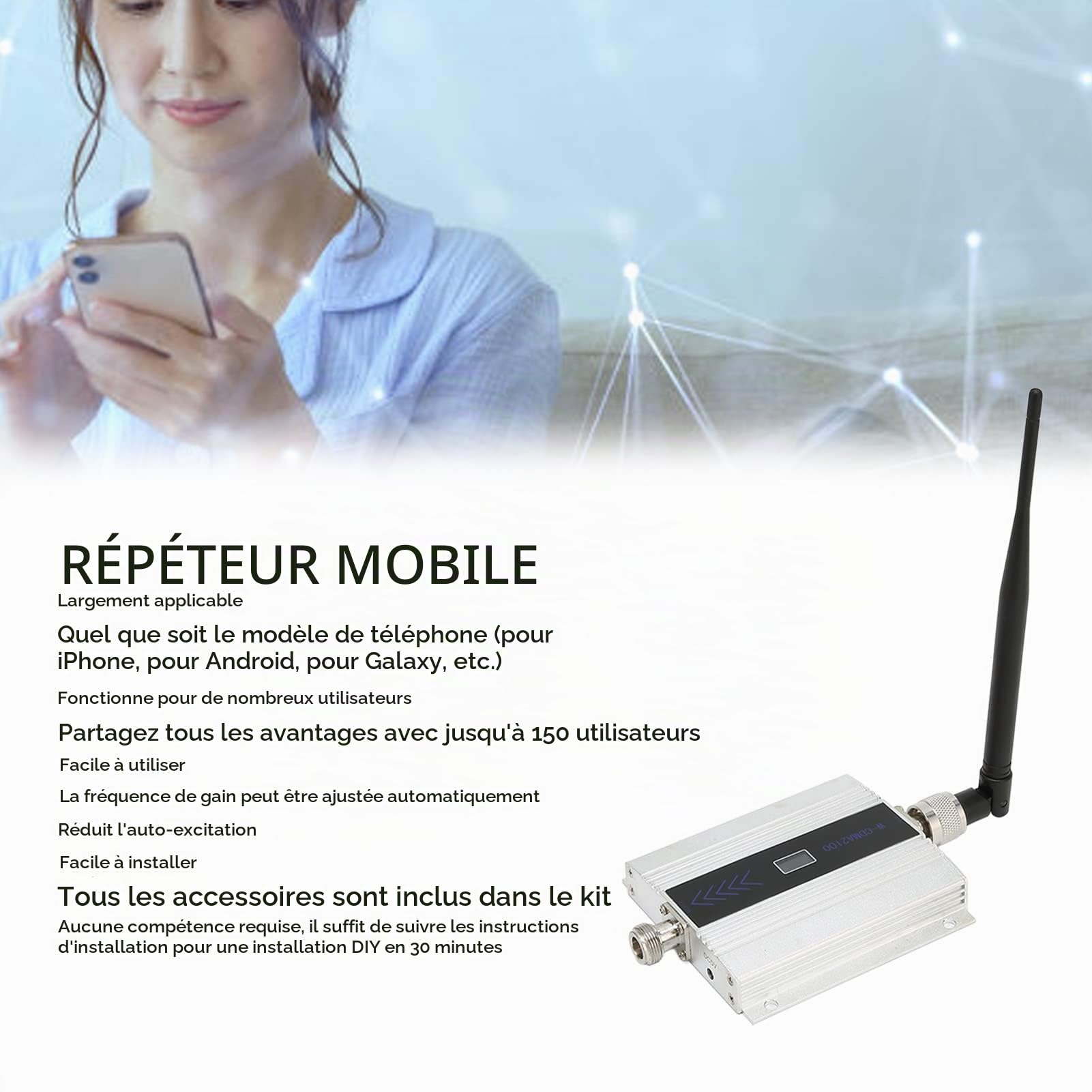 Répéteur Mobile, Amplificateur de Signal de Téléphone Portable, Réglage Automatique de la Fréquence de Gain, Cellule D'Amplification de Cellule D'Extension de Réseau(UE)