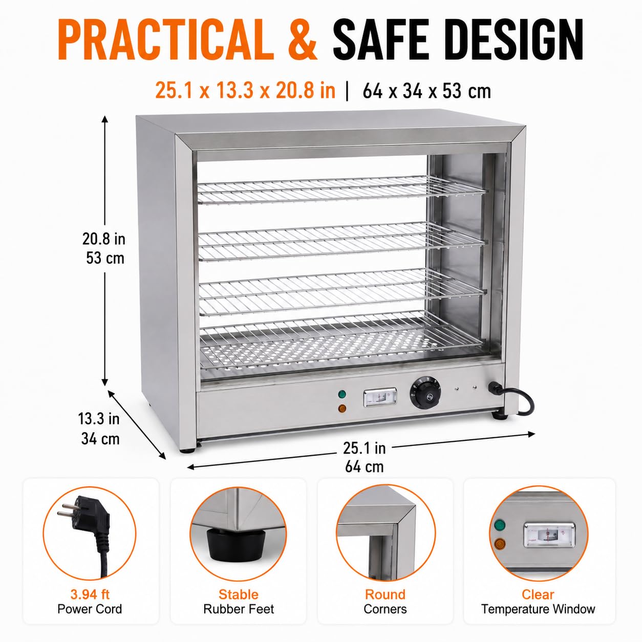 SHZICMY Vitrina para mantener el calor con iluminación, 4 pisos, calentador de alimentos, 800 W, 30-85 °C