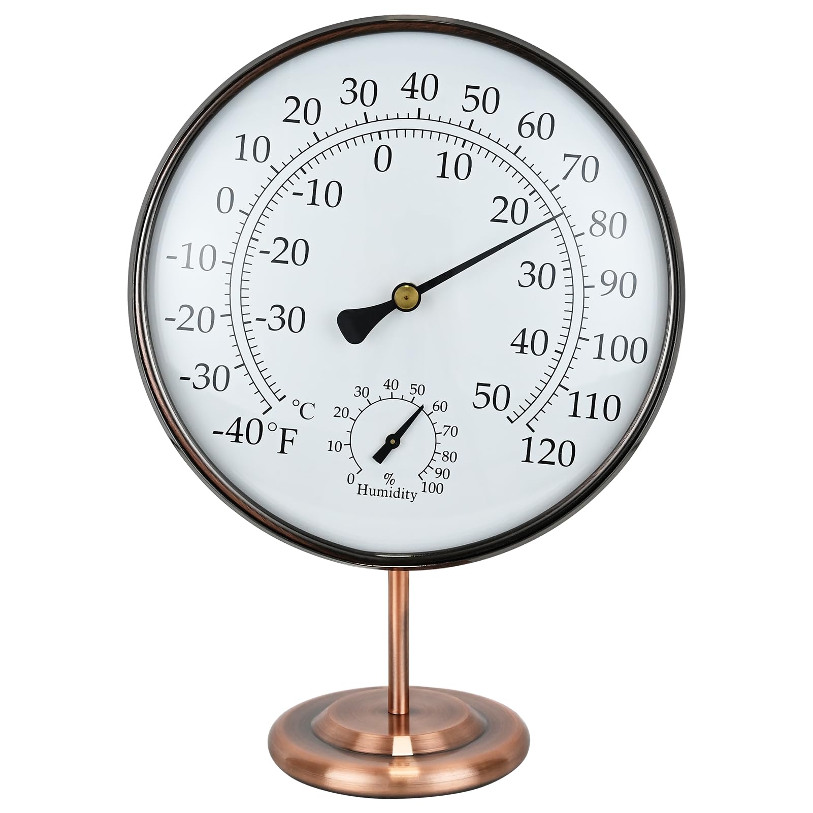 Termometro igrometro da esterno da 15,2 cm, in ottone massiccio, analogico, con supporto, non richiede batteria, igrometro per casa, ufficio, tavolo o decorativo