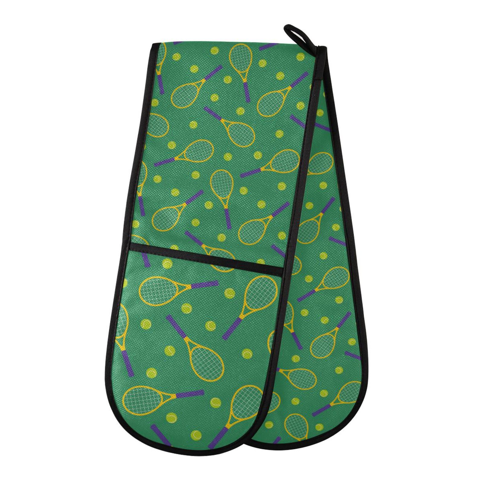 Double Oven Gloves Heat Resistant Tennis Rackets Double Oven Mitts Pot Holder Heat Protection Oven Gloves for Home Kitchen Baking Cooking BBQ Microwave