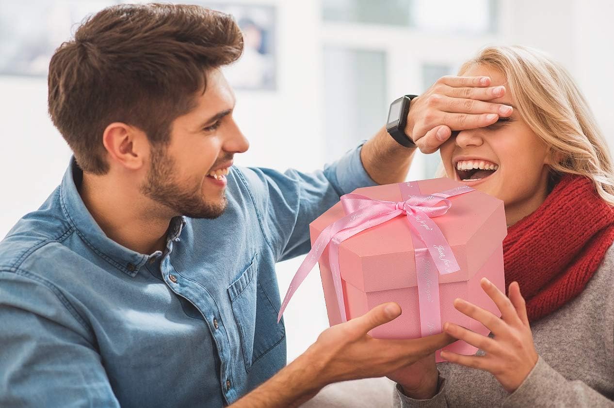 RECUTMS Explosion Gift Box, Handmade Exploding Photo Album Mothers Day Gifts,Gift Box with 6 Faces for Boyfriend, Girlfriend, Wedding, Birthday Party, Memory Box(Pink-6 Sides)