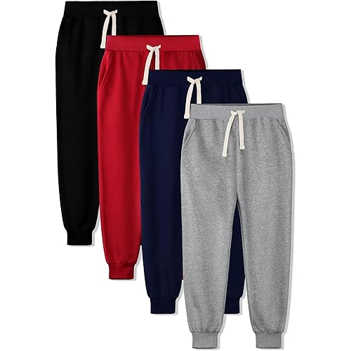 HXP 4 Pack Boys Sweatpants Boys Joggers Cotton Youth Active Soft Sweatpants Kids Pocket Drawstring Joggers Pants