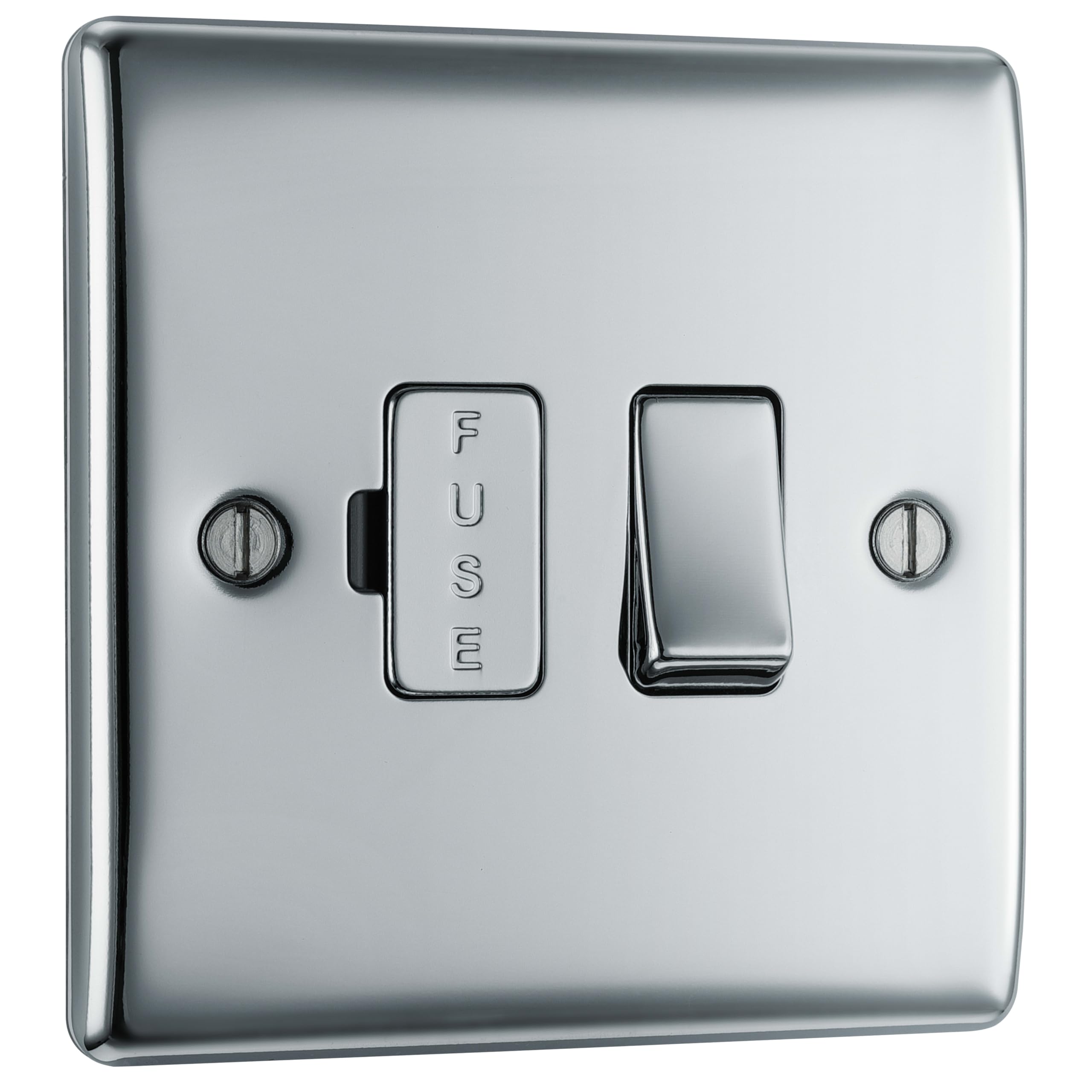 BG Electrical Switched Fused Connection Unit, Fused Spur Switch, Double Pole, Raised and Slim Profile, Round Edges, Nexus Metal, Polished Chrome, 13A, NPC50
