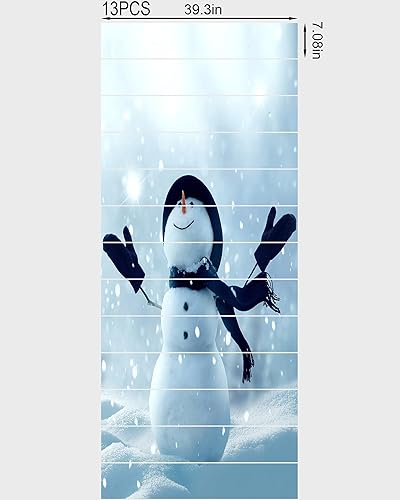 Miniatura 2 de FLFK Calcomanías navideñas para elevar escaleras – Muñeco de nieve con sombrero negro, bufanda y guantes extendidos en nieve, juego de 13, tamaño