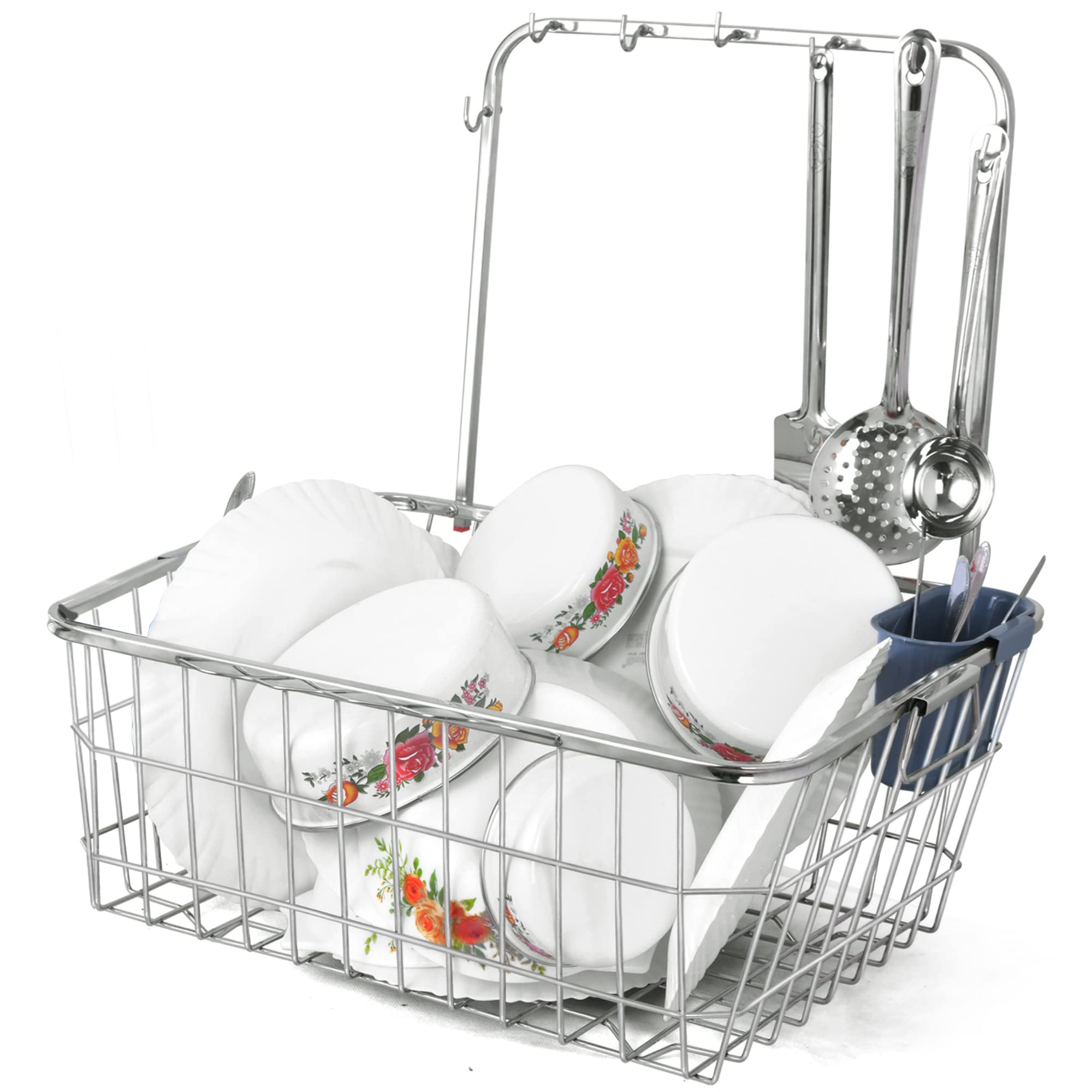 LiMETRO STEEL Stainless Steel Dish Drainer | After Wash Utensils Basket (Dish Rack On Water Tray & 1 Spoon Holder) (B0BM81X5BN) Amazon Price History, Amazon Price Tracker