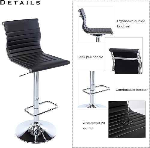 Miniatura 4 de chairus Juego de 2 taburetes de bar giratorios modernos, taburetes de bar ajustables con altura de mostrador, taburetes de piel sintética sin brazos