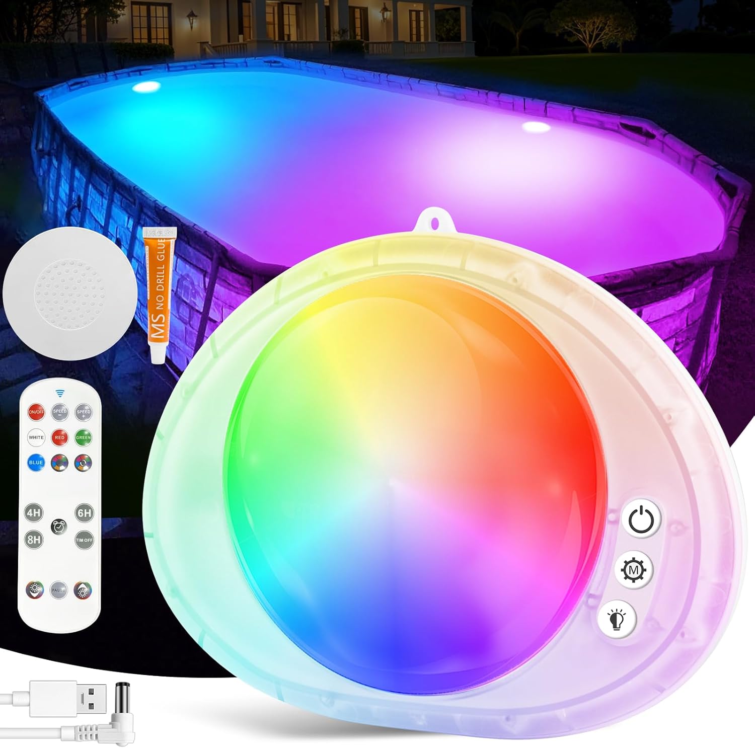 LanPool Pool Lights, 2026 Upgraded Underwater Submersible Swimming LED Pool Light with Remote Control,Waterproof Magnetic Pools Lights for Inground Above Ground Pools,Hot tub-1 PC