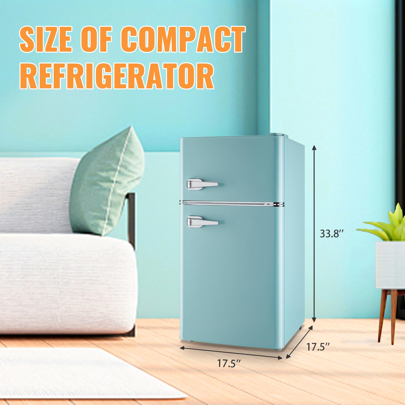 WANAI 3.5 Cu.Ft Small Refrigerator With Freezer Small Fridge With Handle Adjustable Temperature Built-In Light Ideal For Home, Office, Dorm on Fridge.com - View 6