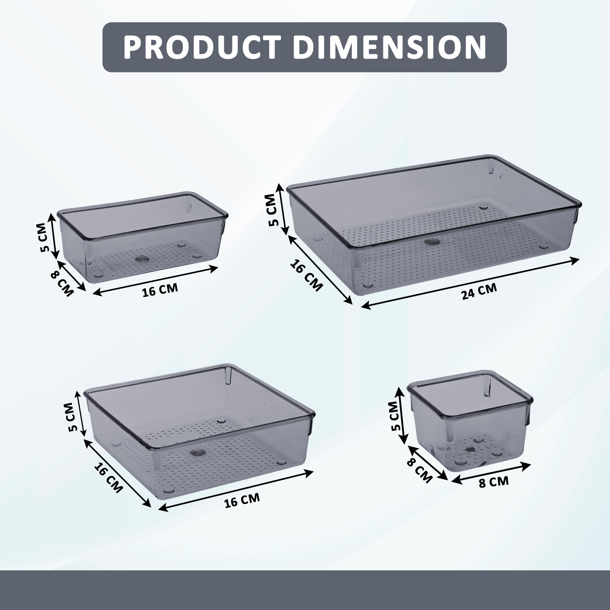 Kuber Industries Set di 7 vassoi trasparenti per cosmetici, organizer per cassetti, per cucina, ufficio e bagno, per trucchi, cancelleria, colore nero