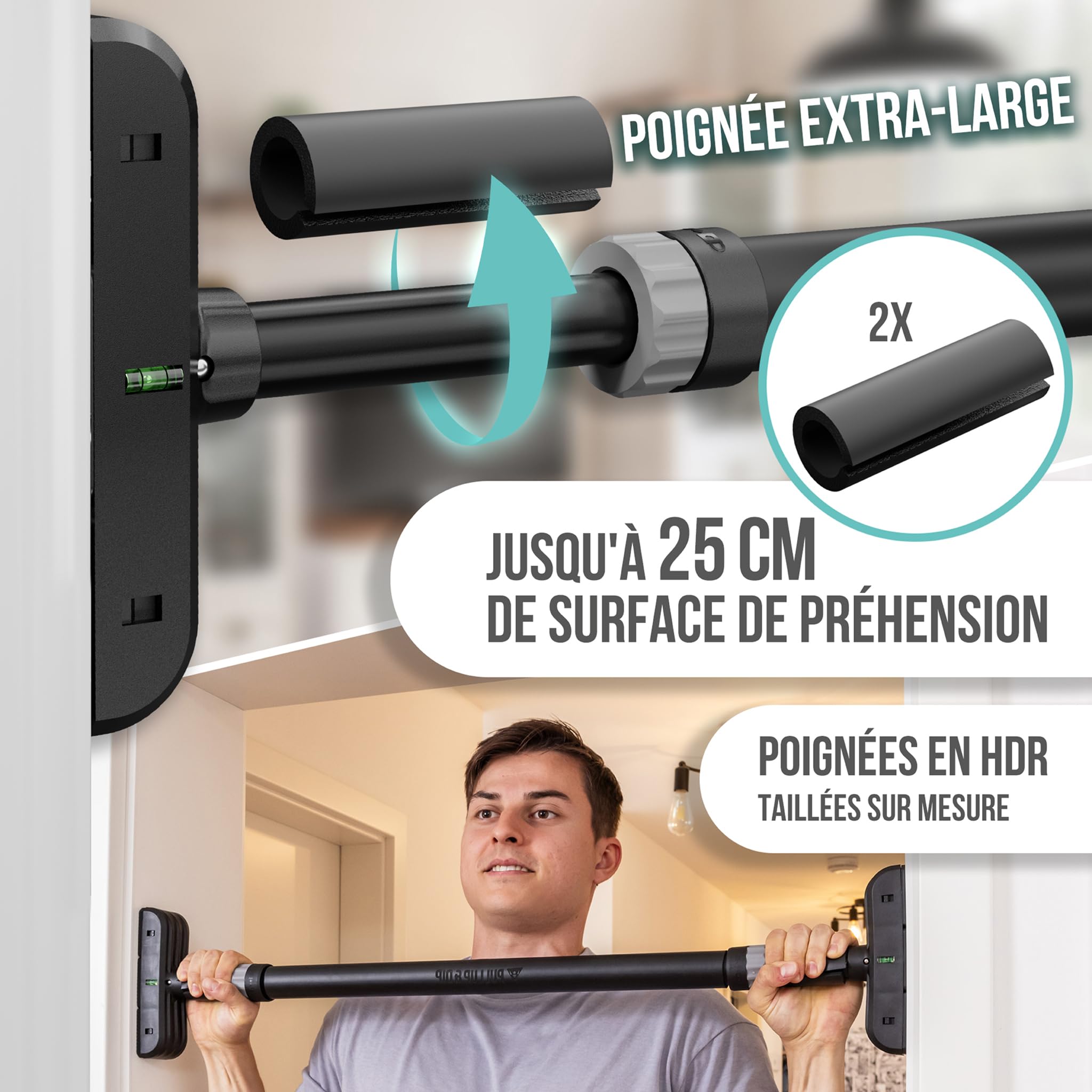 PULLUP & DIP Barre de traction Cadre de porte sans percer y compris station de dips - Barre de traction de porte avec barre de dips - Extension de barres de dips pour la maison