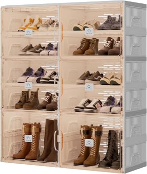 Foldable Shoe Rack Organizer for Entryway with Clear Magnetic Doors - Large Capacity Shoe Cabinet for Boots, Sneakers & All Shoes, Easy Assembly, White 5-Tier 20 Pairs