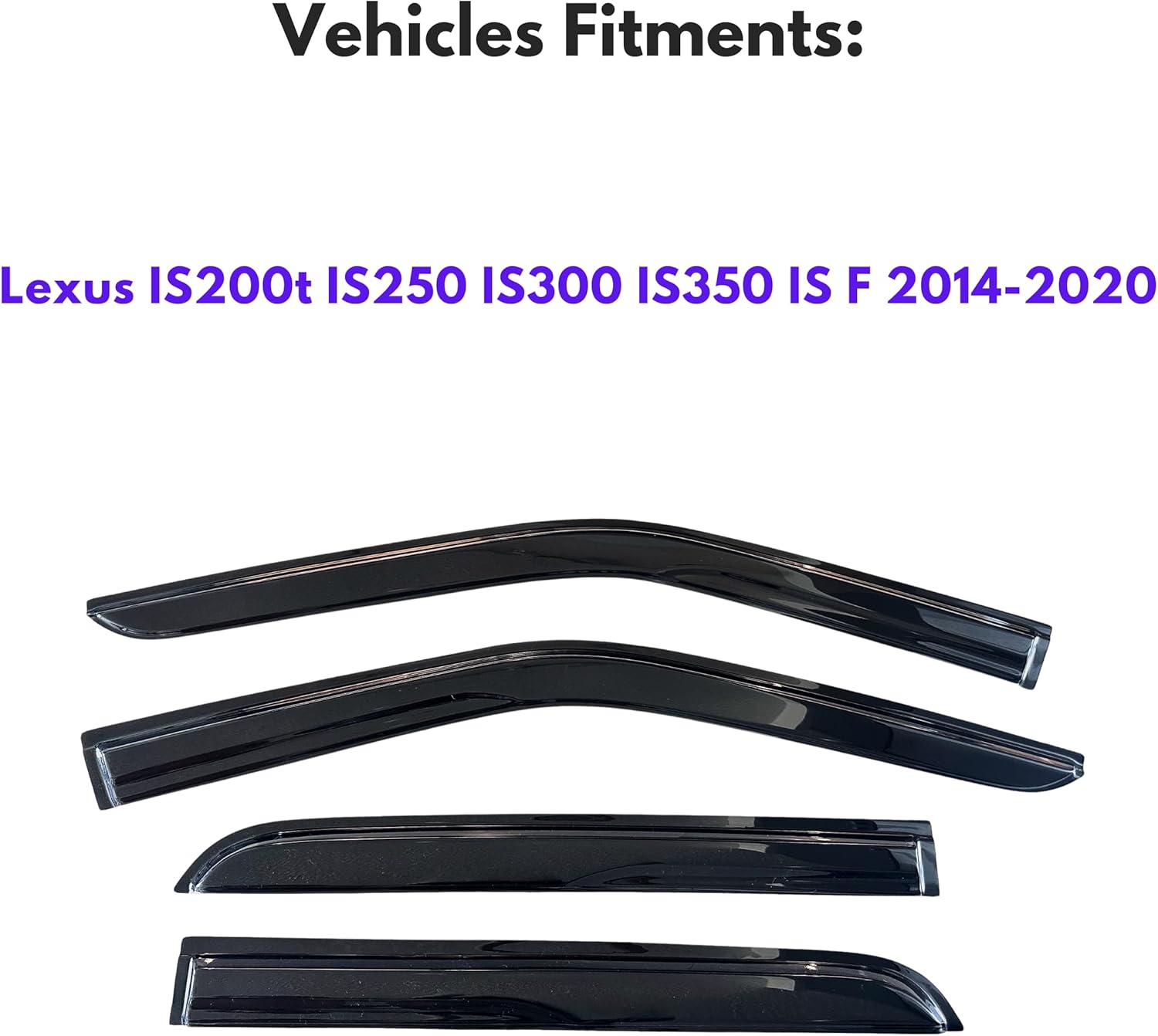 kpy rain guard compatible with lexus is200t is250 is300 is350 isf 2014-2020, 4pc window visor side window vent deflectors tape-on mugen style, 2014 2015 2016 2017 2018 2019 2020 14-20 is series only