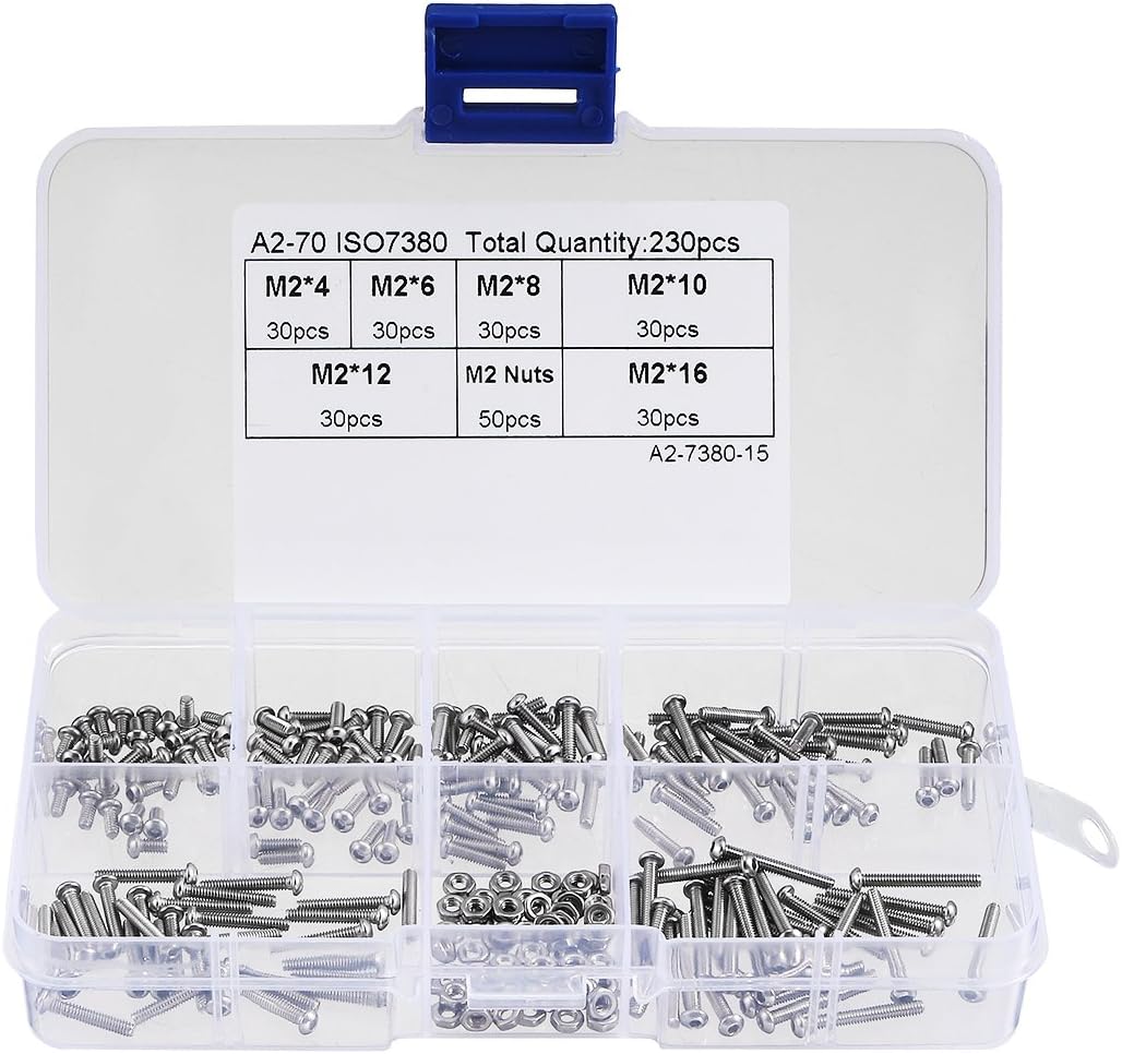 uxcell 230pcs M2 304 Stainless Steel Hex Socket Button Head