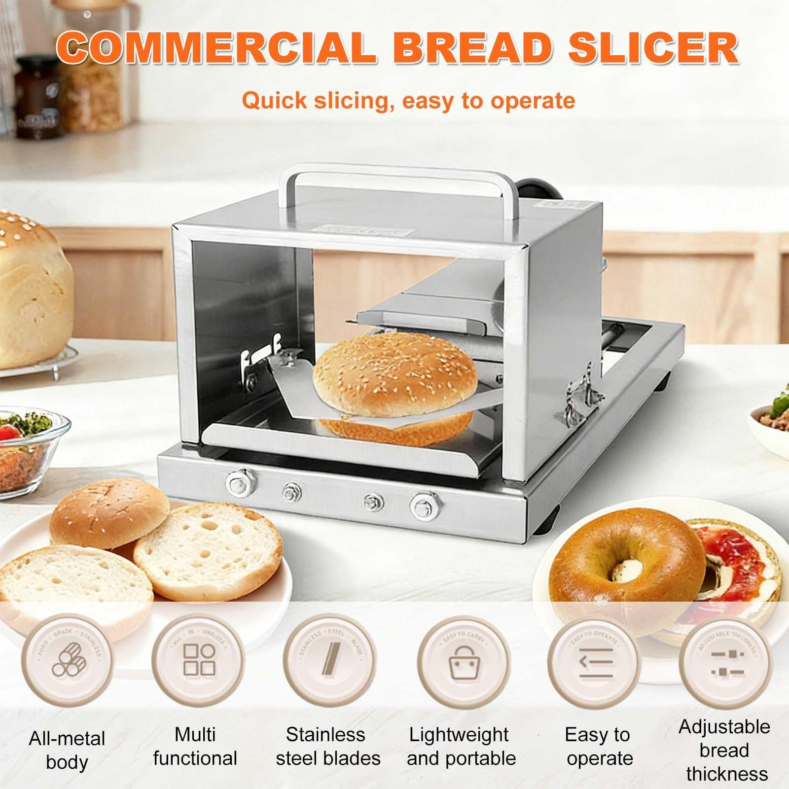 Gewerblicher Manueller Bagelschneider, Hamburgerbrötchenschneider, Mit Schiebefunktion, Aus Edelstahl, 4 Dickeneinstellungen, Schneidet Bagels Und Brotscheiben Gleichmäßig.