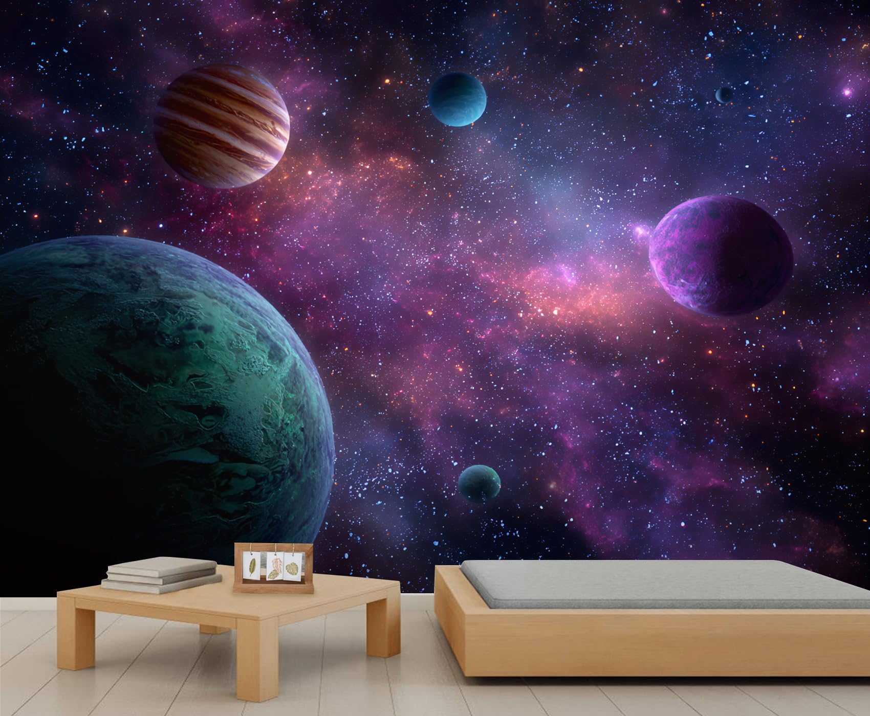 Sci-Fi Cosmic Wallpaper Fantasy Multi-Color Planets Wall Mural Colorful Planets Purple Nebula Wallpaper Fantasy Space Wall Sticker for Living Room Bedroom Not Peel and Stick 430 x 300 cm