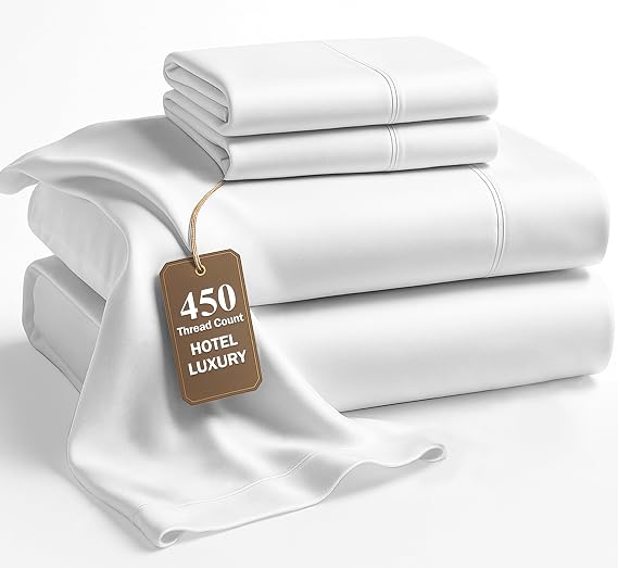 LANE LINEN 100% Cotton White Queen Sheet Set Sateen Weave