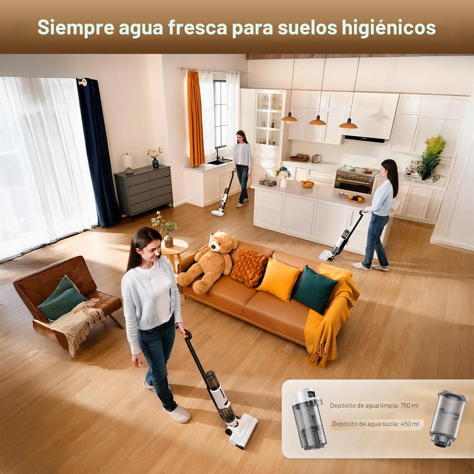JONR ED12 Lite Aspirador en Seco y Húmedo, Aspirador y Mopa 4 en 1 sin Cable, Cepillo Limpiador de Bordes, Función de Autolimpieza, Autonomía 25 Min, para Suelos Duros y Pelo de Mascota.