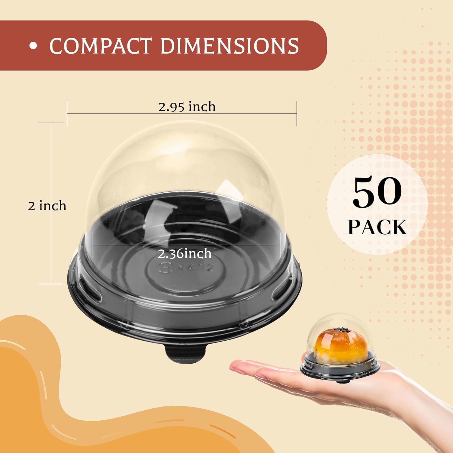 NPLUX 50 Pack Black Mini Individual Cupcake Containers with Clear Lids