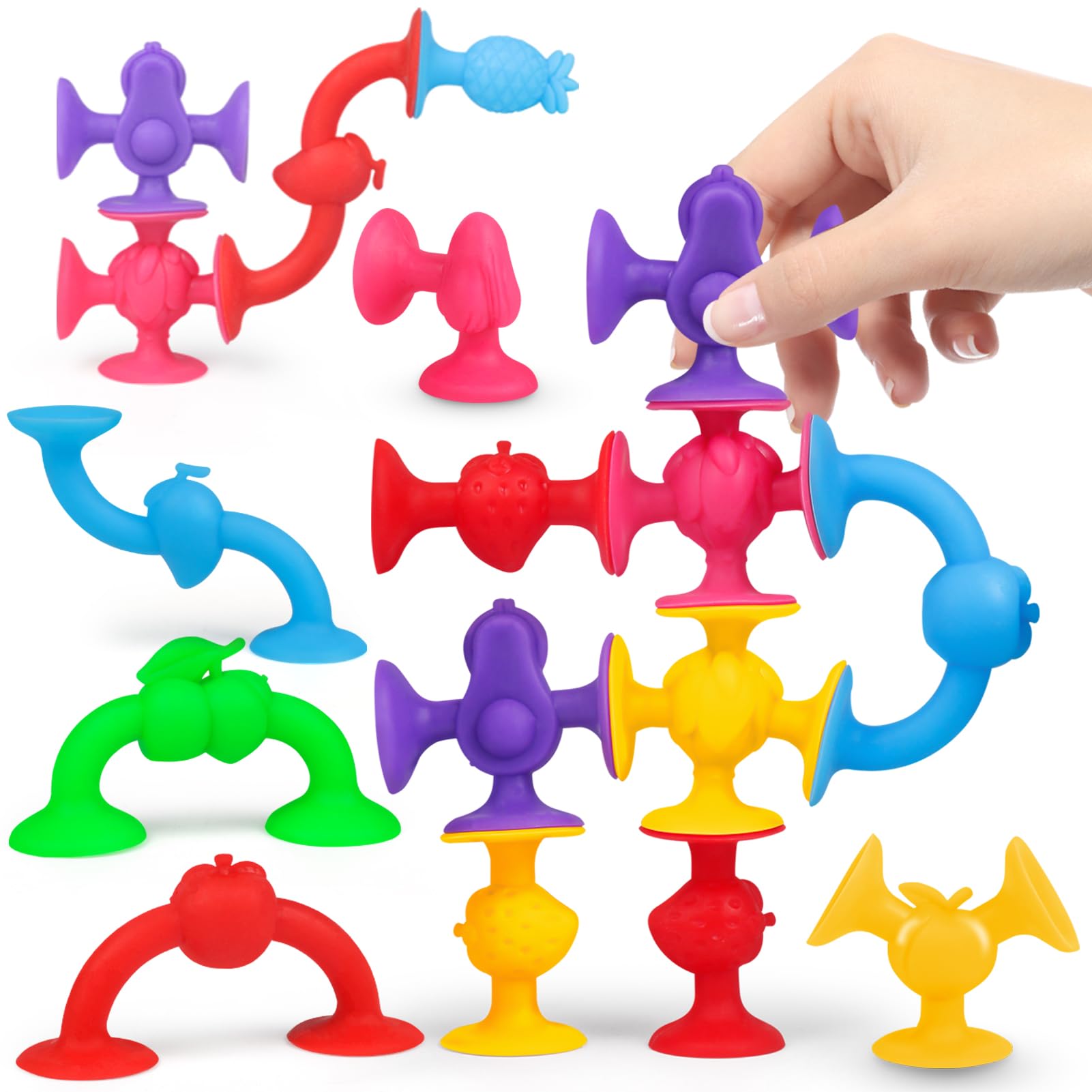 Juego de Ventosas para Niños, Juguetes Bañera Bebe, 15 Piezas Juguetes de Succión para Bebés, Sensoriales Interactivos Juguetes de Baño Juegos, Educativos Regalos para Niños 3 4 5 Años