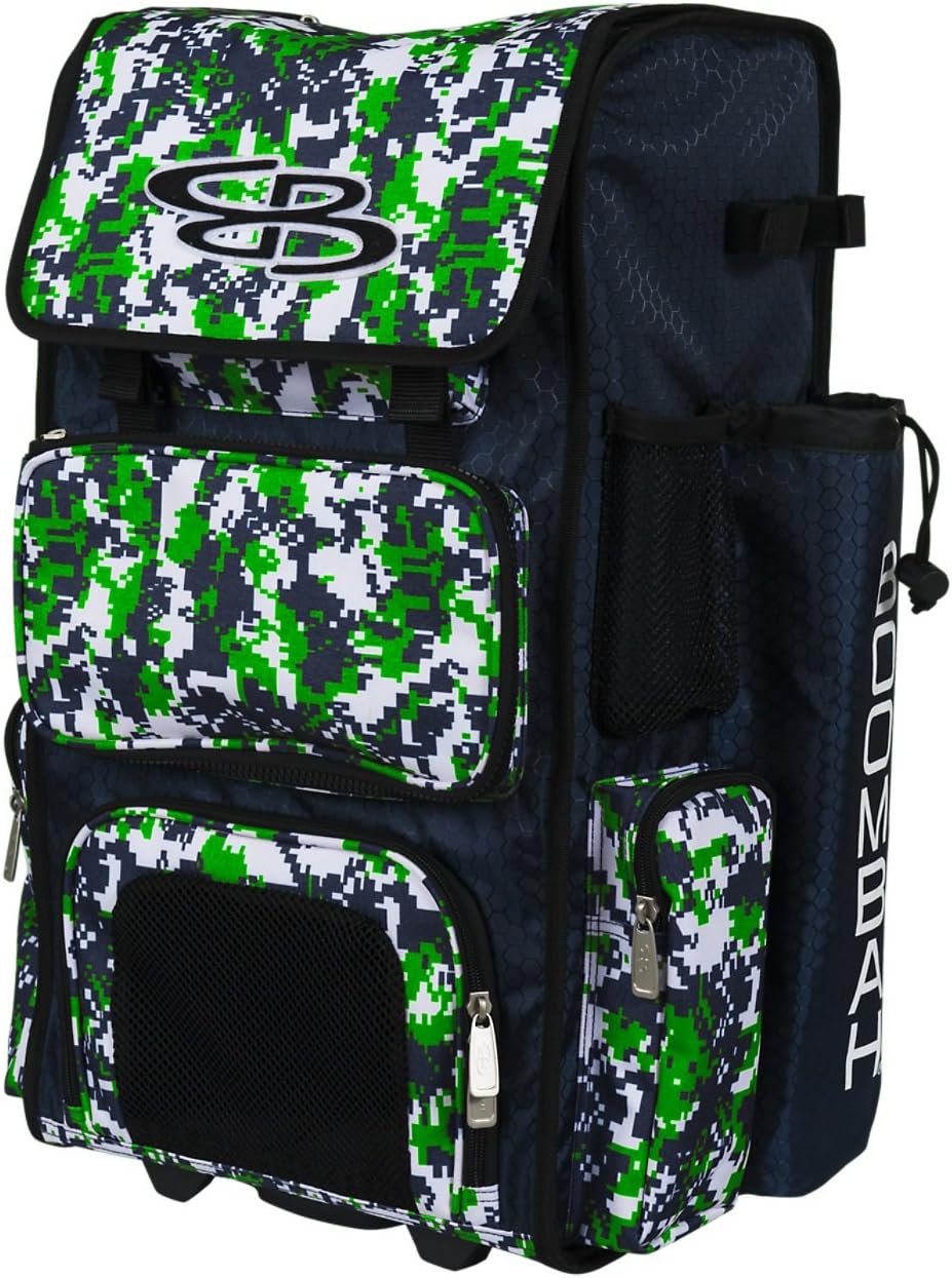 Boombah Rolling Superpack Baseball / Softball Gear Bag - 23-1/2" x 13-1/2" x 9-1/2" - Camo Series 20 Colors - Telescopic Handle and Holds 4 Bats - Wheeled Version