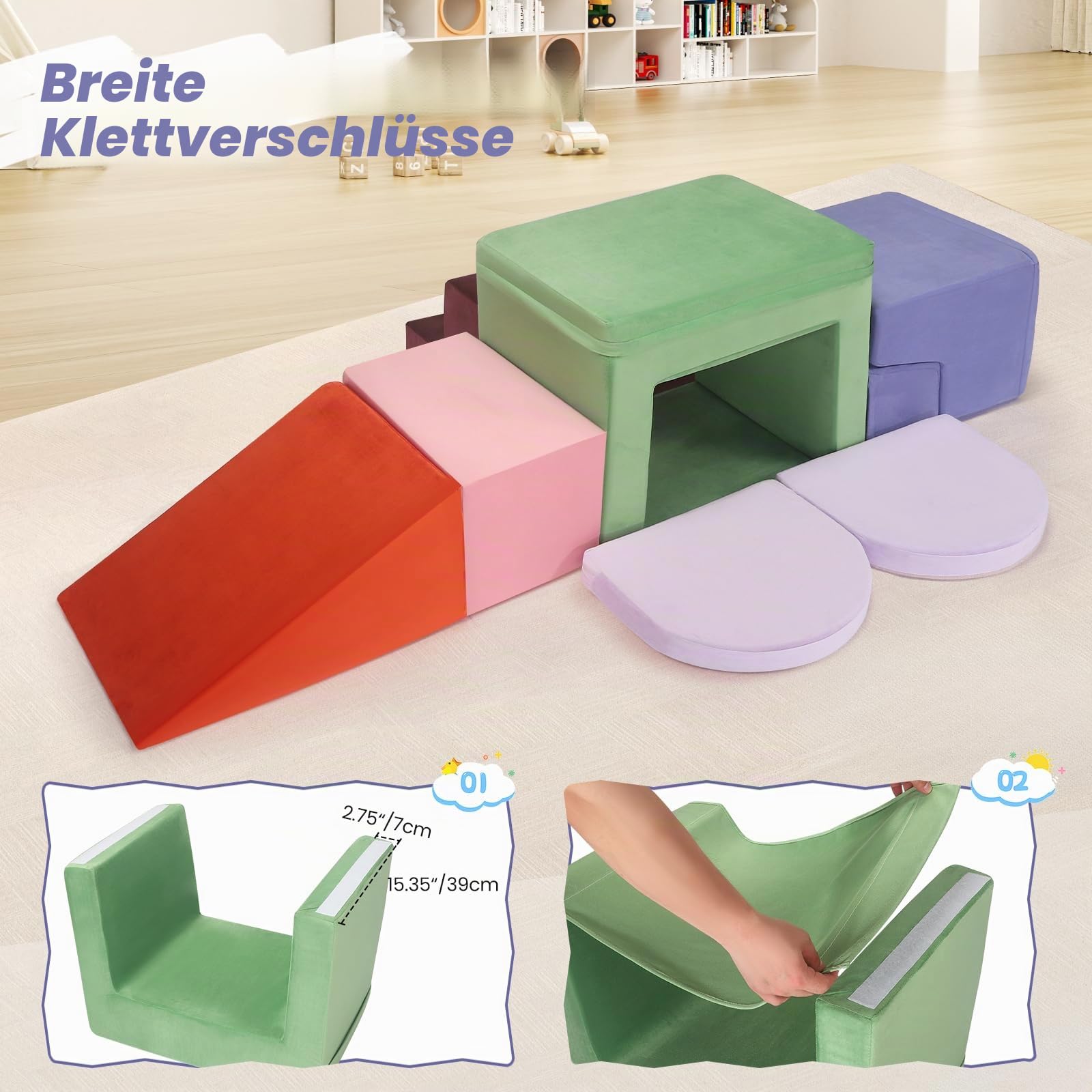 7-teilige Sicherheits-Upgrades für Baby-Kletterblöcke, Schaumstoff-Kletterblöcke für Kleinkinder von 1–3 Jahren, Baby-Puzzle und Übung, großes Baustein-Set(7p – Enthält einen kleinen Klappsitz)