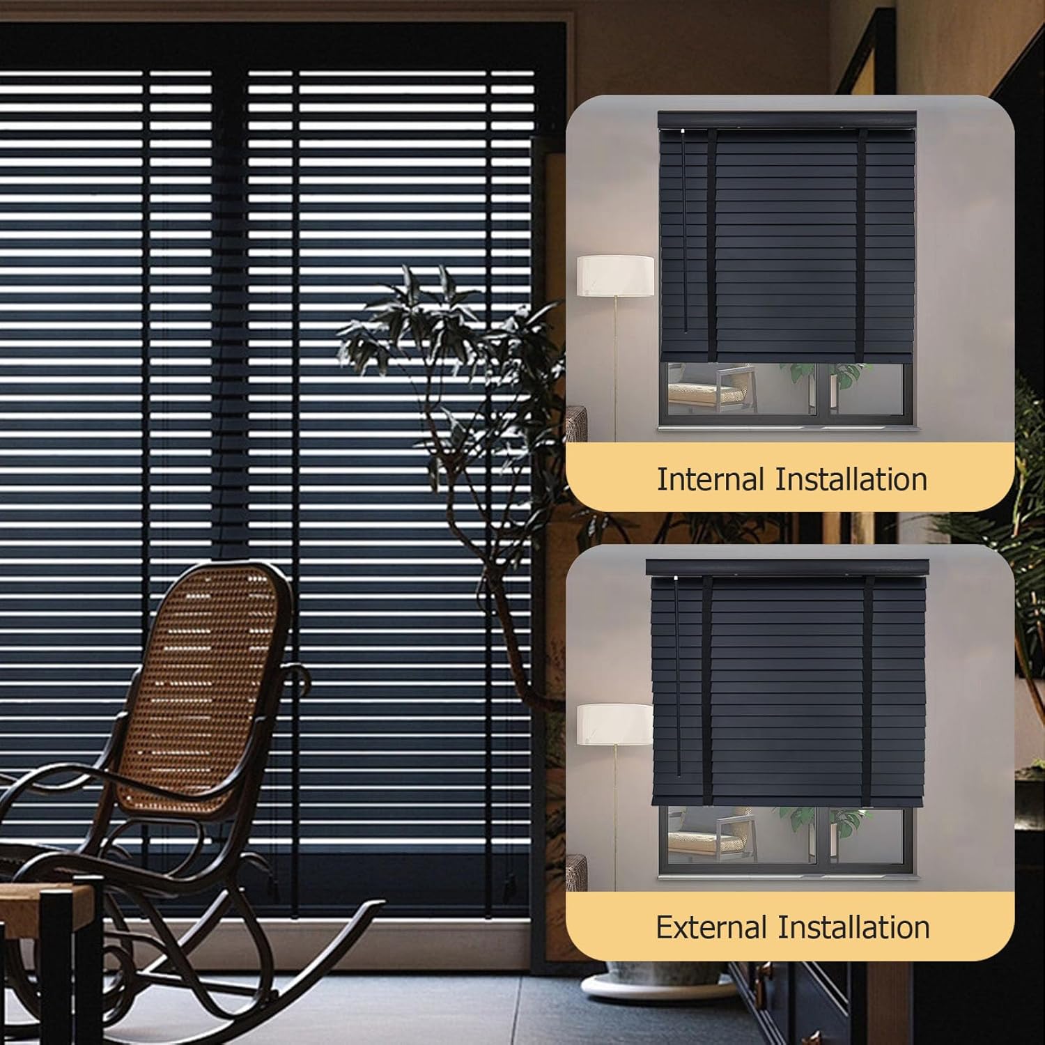 Cordless 2" Slats Wood Blinds for Indoor Windows, Room Darkening Horizontal Blinds Widths (22" to 76") for Indoor Windows & Doors (5560)
